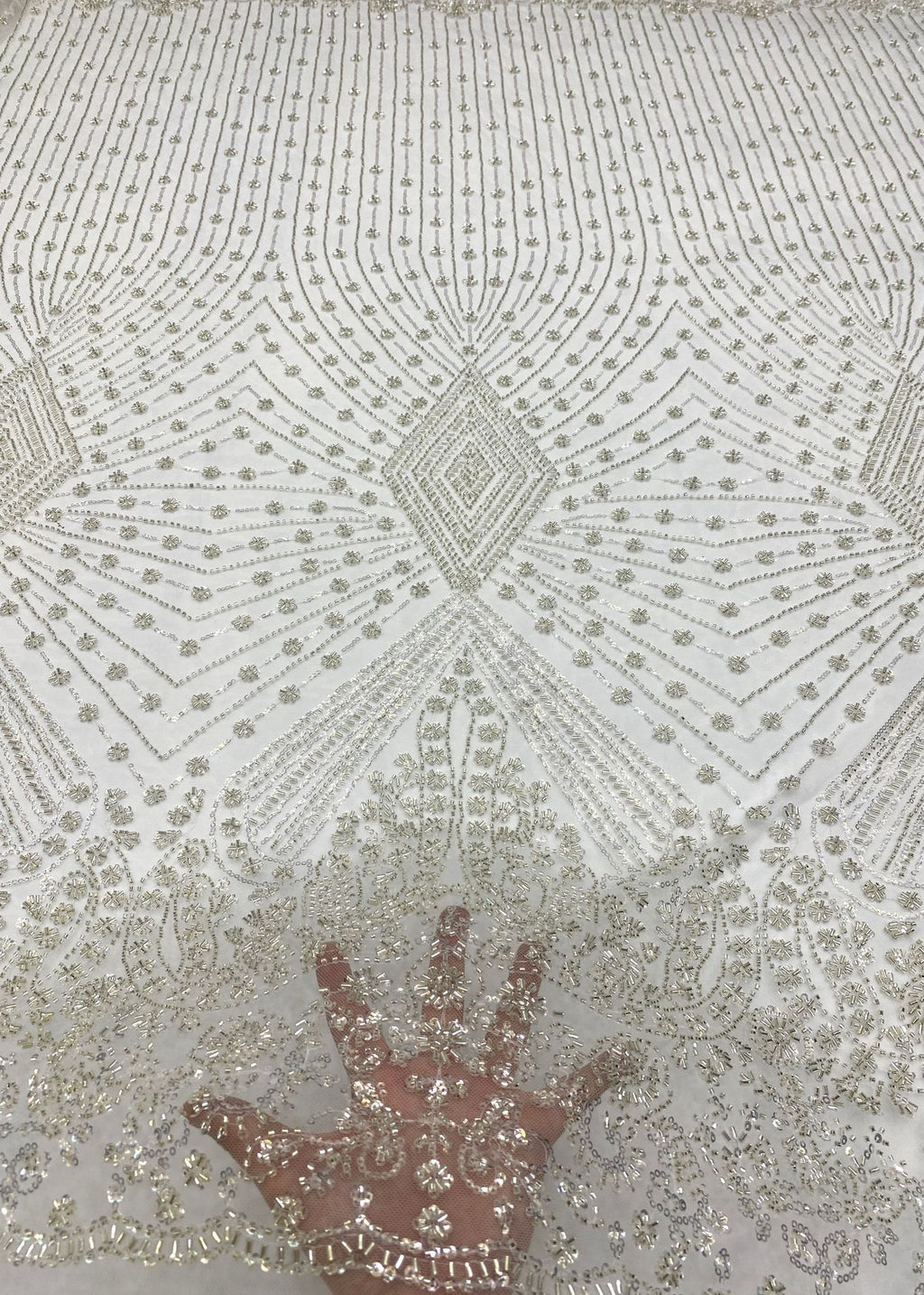 Bugle Bead & 3/4mm Crystal Sequin Bridal Fabric — fabric photo 4