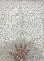Bugle Bead & 3/4mm Crystal Sequin Bridal Fabric — fabric photo 4