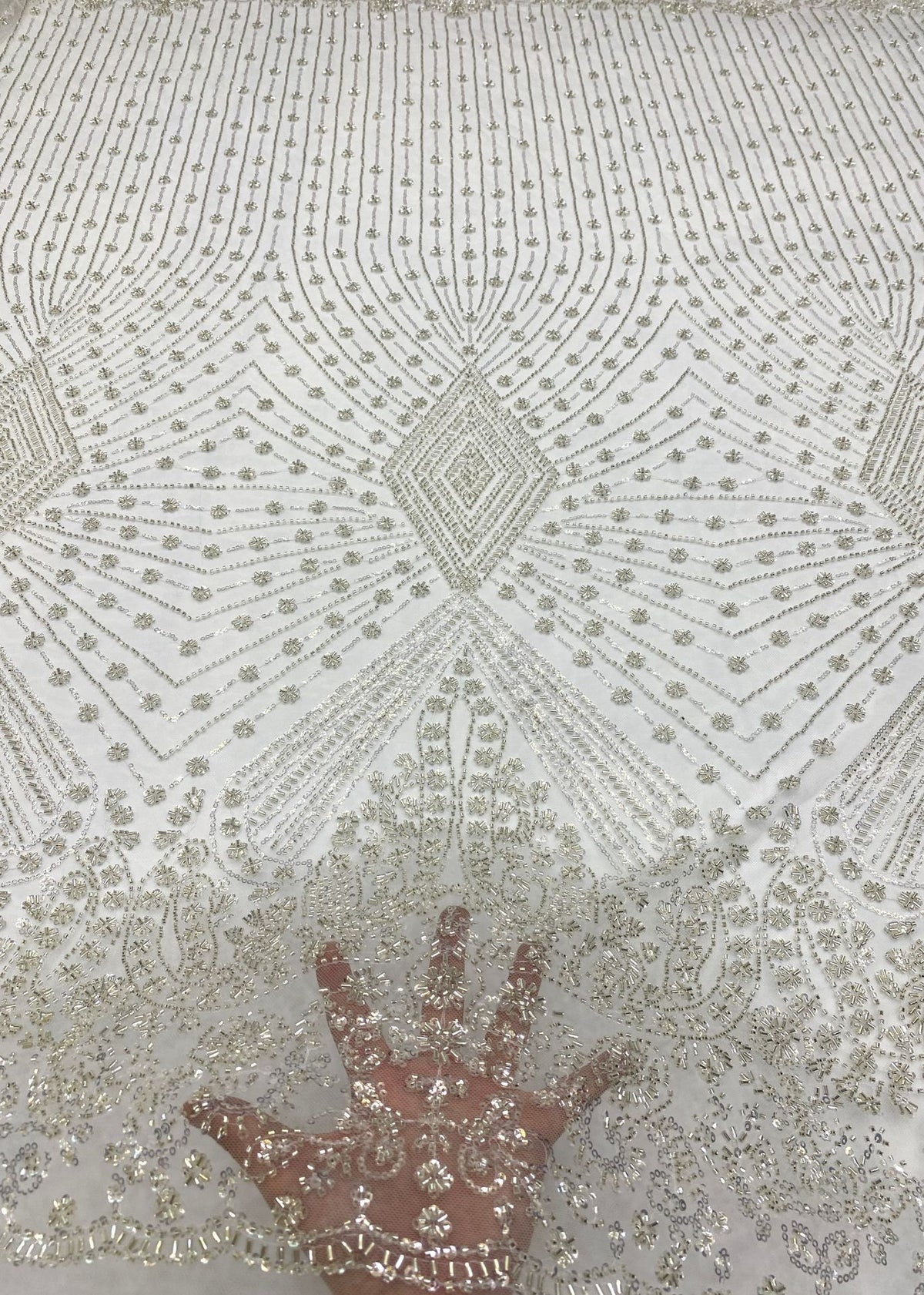Bugle Bead & 3/4mm Crystal Sequin Bridal Fabric — fabric photo 4