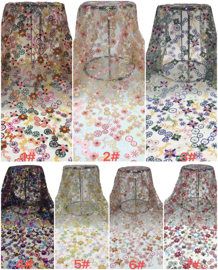 Circular Multicolor 3/4 mm Sequin Embroidered Mesh