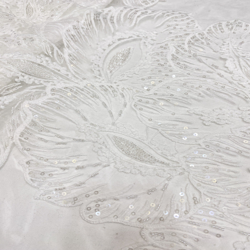 Milk-Silk Bead and Sequin Embroidered Bridal Fabric — fabric photo 5