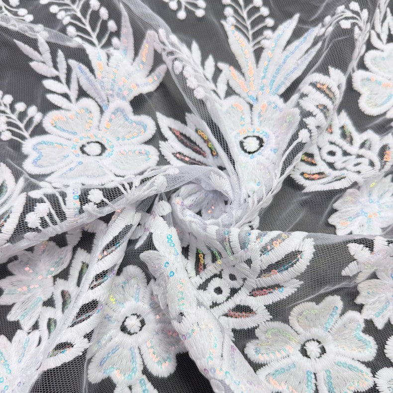 White Water-Soluble Sequin Cutwork Lace Fabric – Per Yard — fabric photo 2