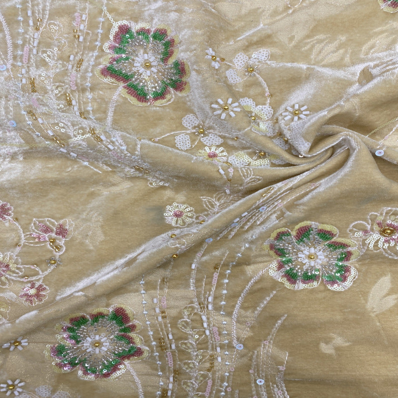Fleece Base Bugle Bead Sequin Embroidery Fabric — fabric photo 5