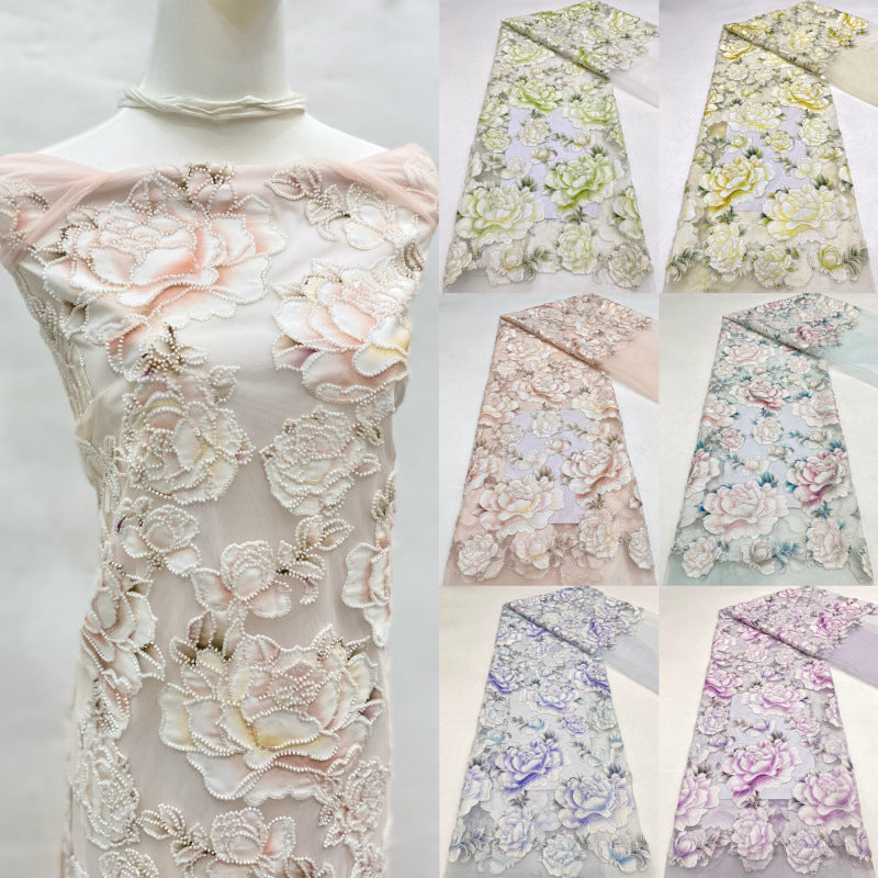Botanical Laser-Cut Bead and Sequin Embroidered Fabric