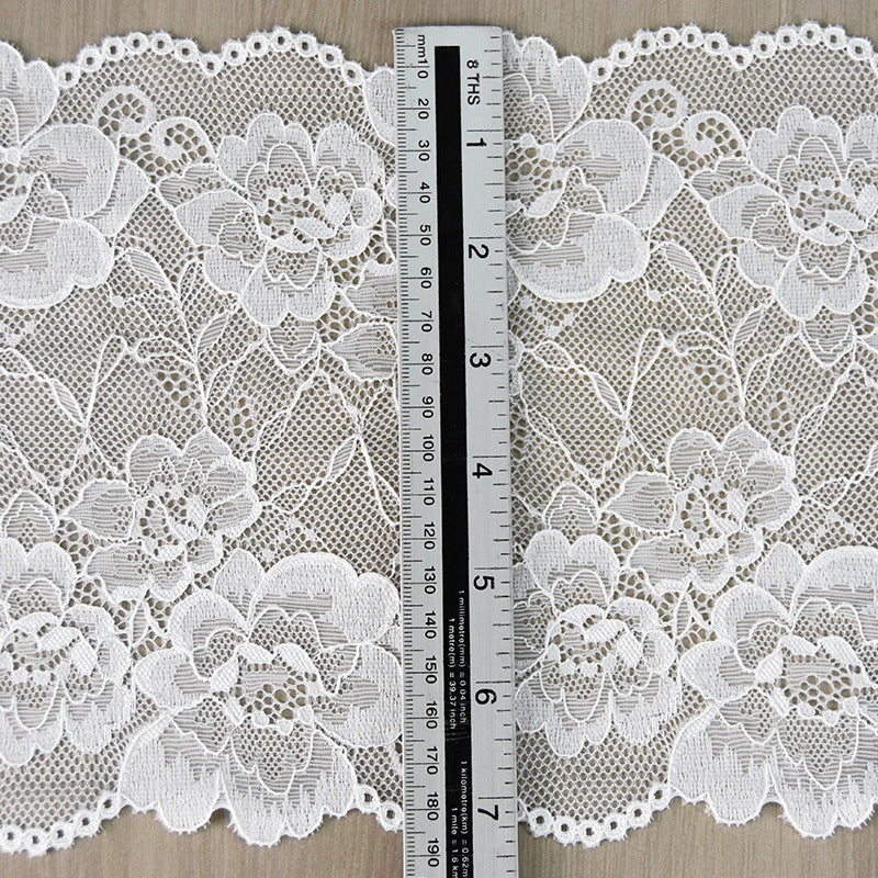 Large Floral Double-Scallop Corded Stretch Nylon-Spandex Lace Trim 18 cm