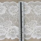 Large Floral Double-Scallop Corded Stretch Nylon-Spandex Lace Trim 18 cm