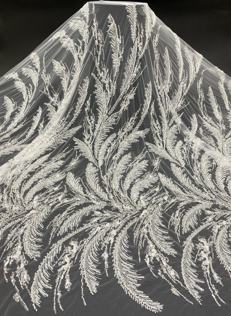 Bugle and Foam Bead Sequin Wedding Lace Fabric