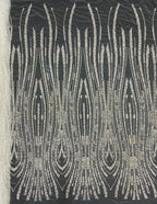 3/5 mm Crystal-Look Sequin & Silver-Bead Embroidered Bridal Fabric