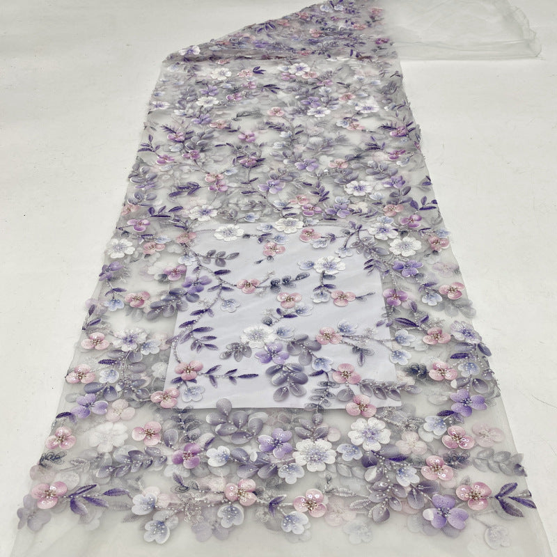 Botanical Laser Print Bead Sequin Embroidery Fabric — fabric photo 4