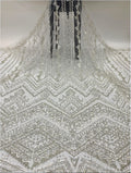 3 mm Crystal-Look Sequin & Bugle-Bead Embroidered Bridal Fabric