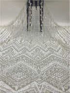 3 mm Crystal-Look Sequin & Bugle-Bead Embroidered Bridal Fabric