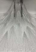 3D 3/5 mm Crystal-Look Sequin & Silver-Bead Embroidered Bridal Fabric – Design 16543 — fabric photo 6