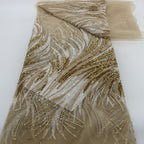 3D Floral Bugle Bead Sequin Embroidery Fabric — fabric photo 3