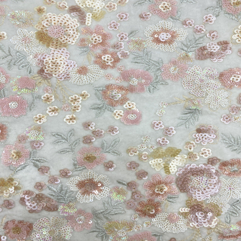Velvet with Multicolor Sequin Embroidery — fabric photo 2