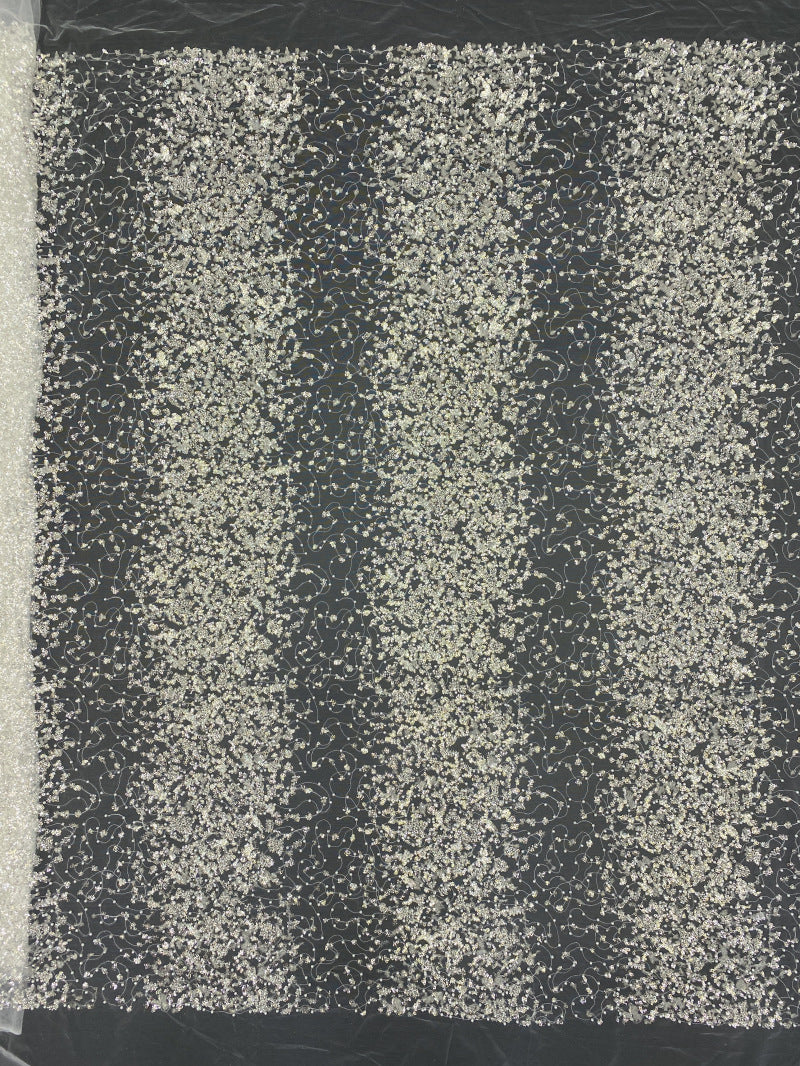 3D Double Bead & Crystal Sequin Embroidery Fabric — fabric photo 6