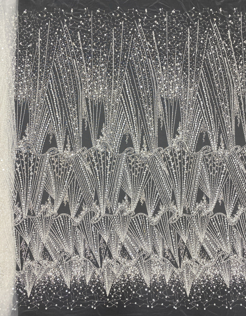 Starry Bugle Foam Bead Sequin Bridal Fabric — fabric photo 6