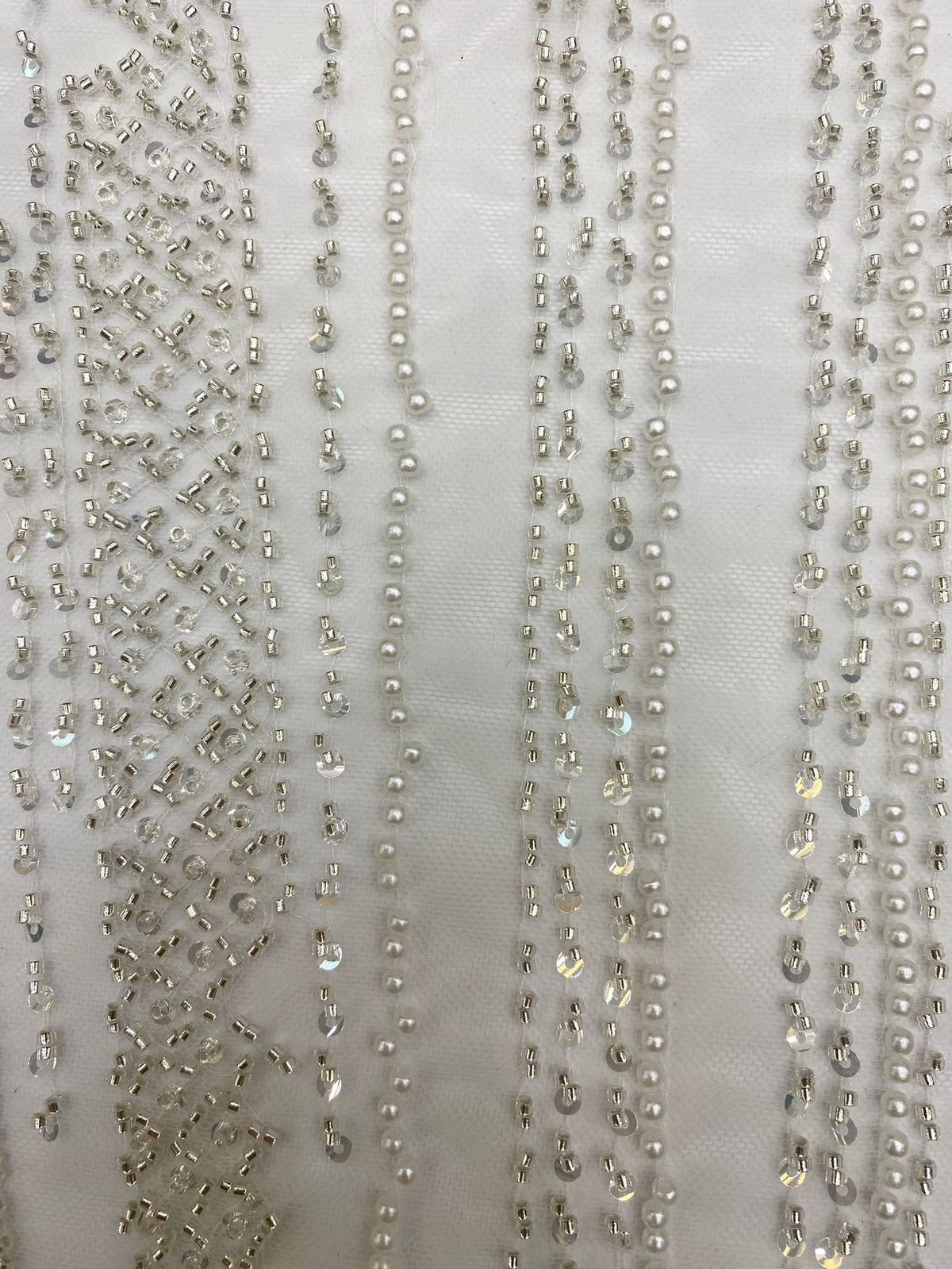 Geometric Foam Bead & 4mm Crystal Sequin Fabric — fabric photo 5