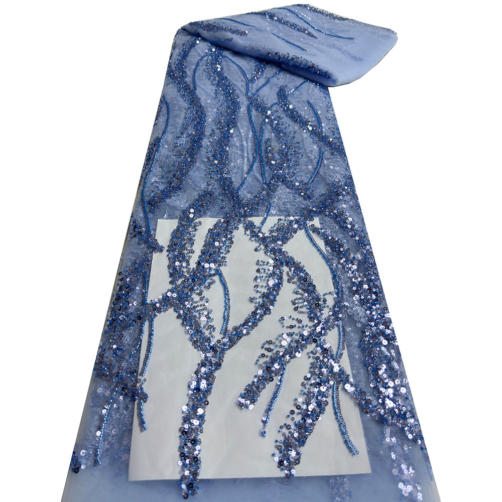 Bugle Beaded Sequin Embroidered Mesh Lace — fabric photo 2