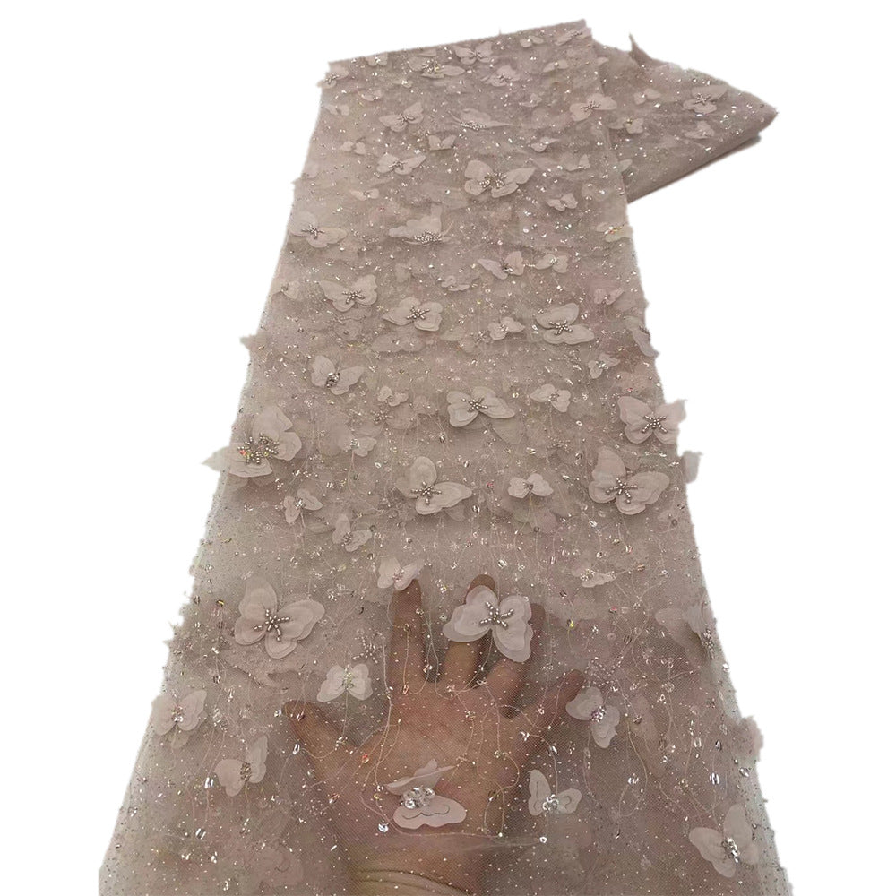 3D Butterfly Bugle Bead Sequin Embroidered Lace — fabric photo 4