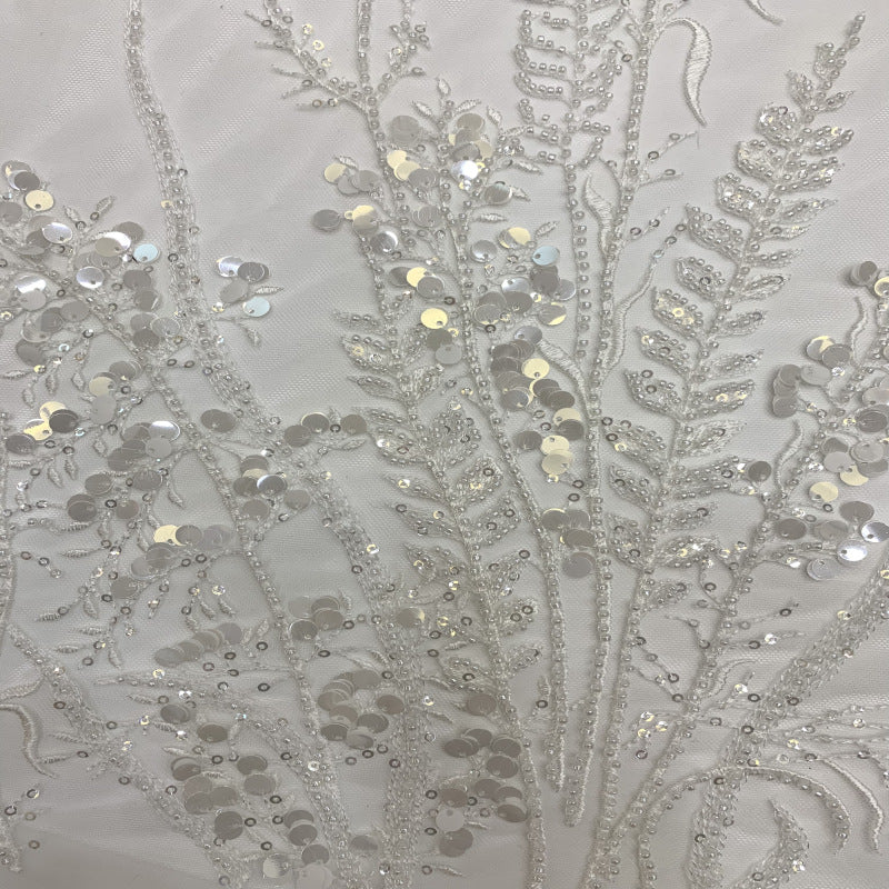 3D 3/7 mm Sequin & White-Core Bead Embroidered Bridal Fabric – Design 14847 — fabric photo 5