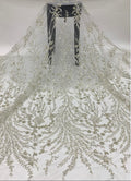 3D 2/4 mm Crystal-Look Sequin & Silver-Bead Embroidered Bridal Fabric