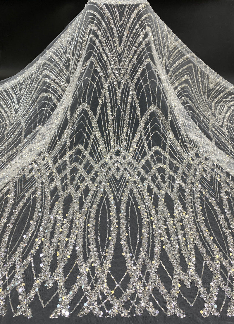 Dense Foam Bead Sequin Embroidered Bridal Fabric — fabric photo 6
