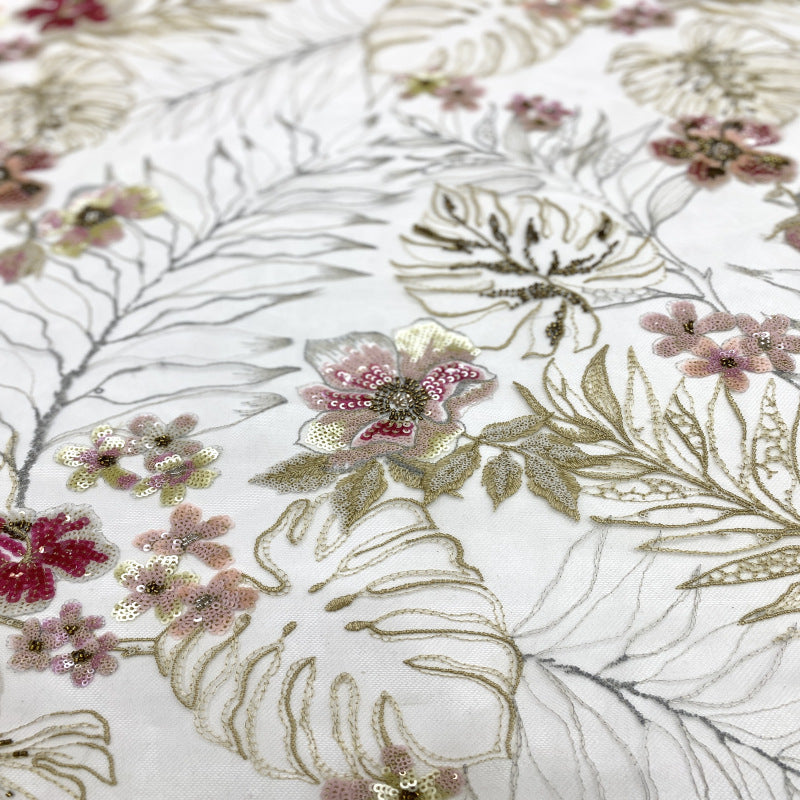 Multicolor Thread Bead and Mixed Sequin Embroidery Fabric — fabric photo 2