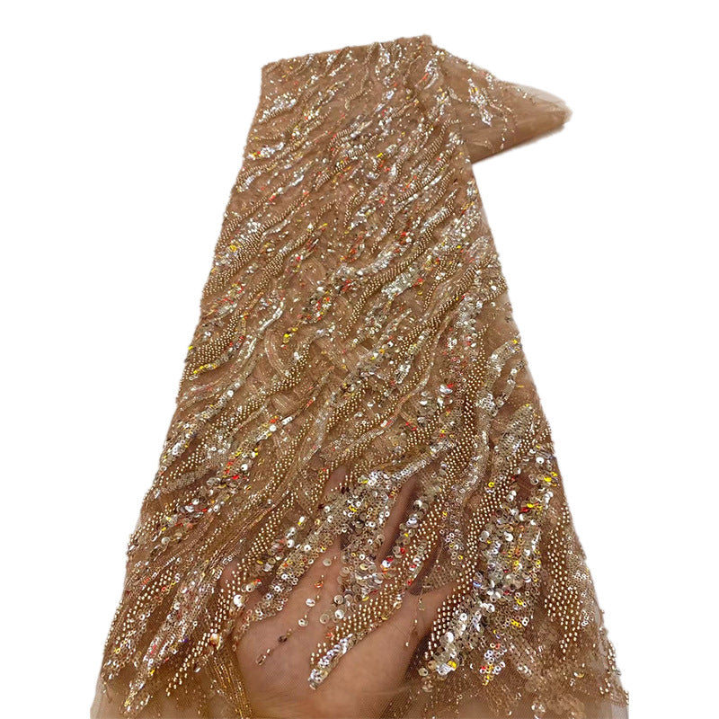 Bugle Bead Sequin Tulle Lace for Wedding Gowns — fabric photo 2