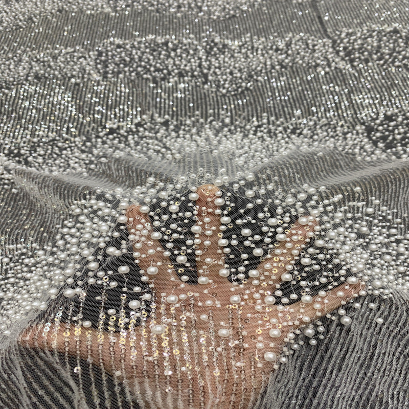 3 mm Sequin & Bubble-Bead Embroidered Bridal Fabric – Design 15519