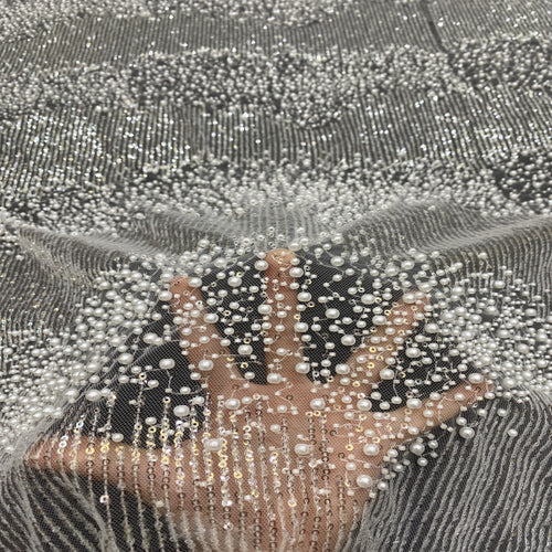 3 mm Sequin & Bubble-Bead Embroidered Bridal Fabric – Design 15519