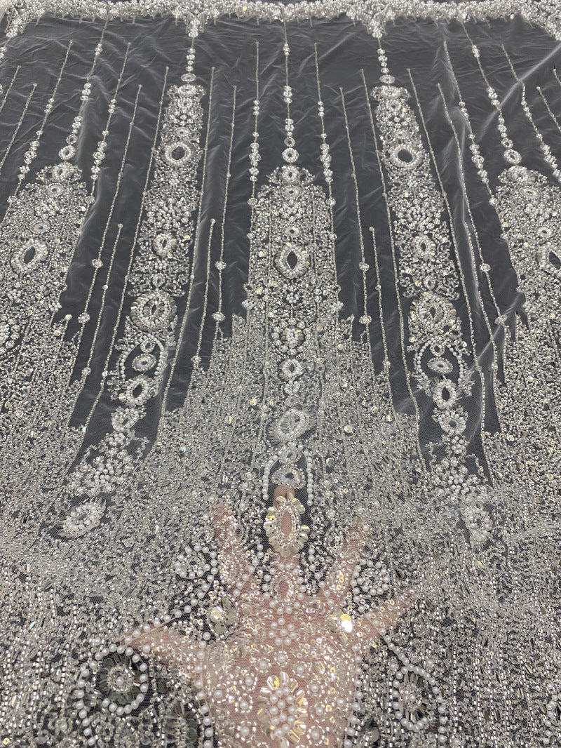 Crystal-Look Sequin & Bubble-Bead Embroidered Bridal Fabric – Design 81727 — fabric photo 2