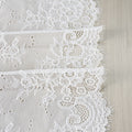 Wide white rose floral stretch lace trim with eyelash edging and embroidered borders