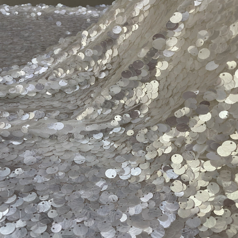 White Shell 9/12mm Sequin Stretch Mesh — fabric photo 2
