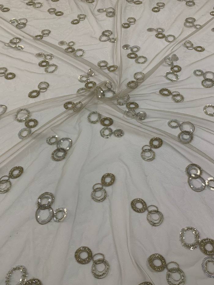 Two-Tone 3/4 mm Crystal-Look Sequin Embroidered Bridal Fabric – Design 61663 — fabric photo 6