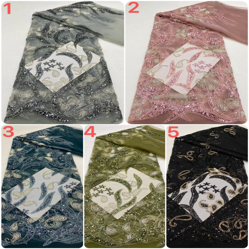 Heavy Paisley Sequin & Bugle-Bead Embroidered Bridal Fabric