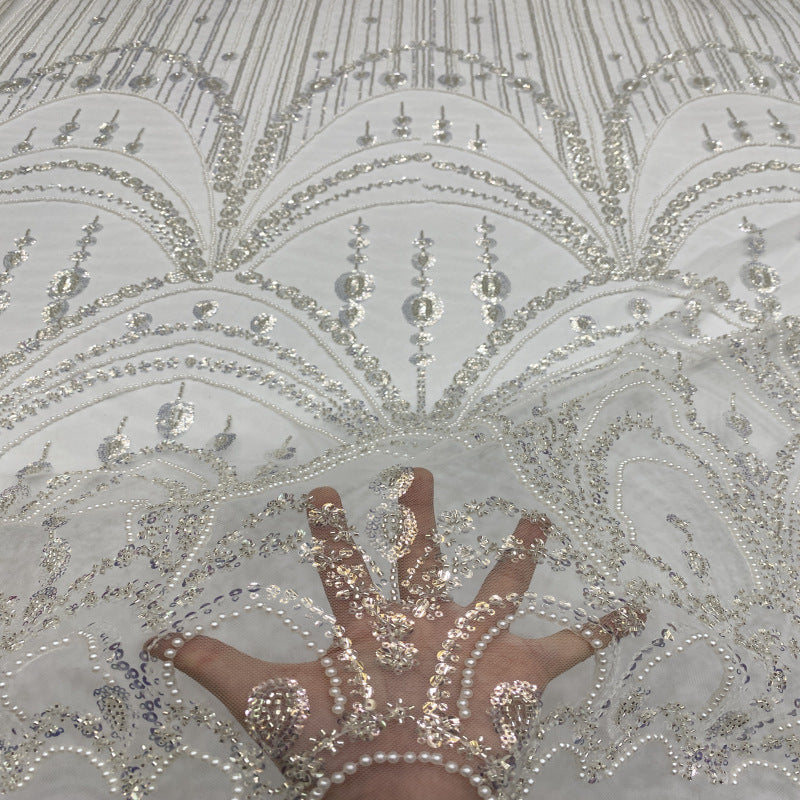 Sequin & Bubble-Bead Embroidered Bridal Fabric – Design 31391 — fabric photo 2