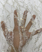 Abstract Silver Bead and 2/4 mm Crystal Sequin Fabric — fabric photo 3