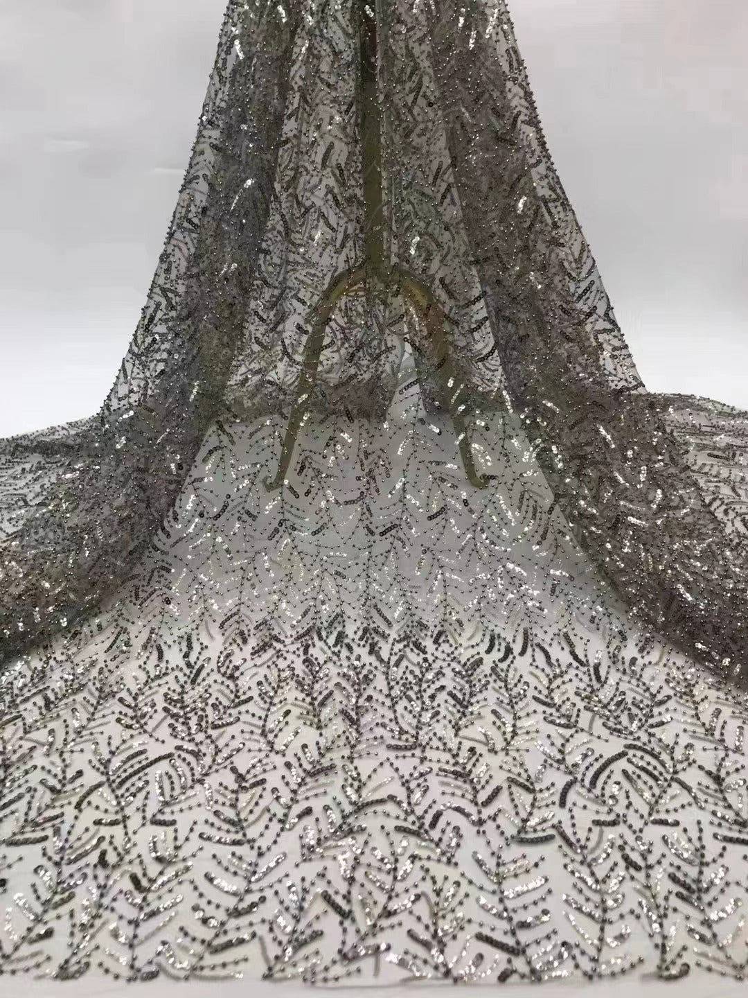 Gray Seed Bead & 3/5mm Sequin Fabric