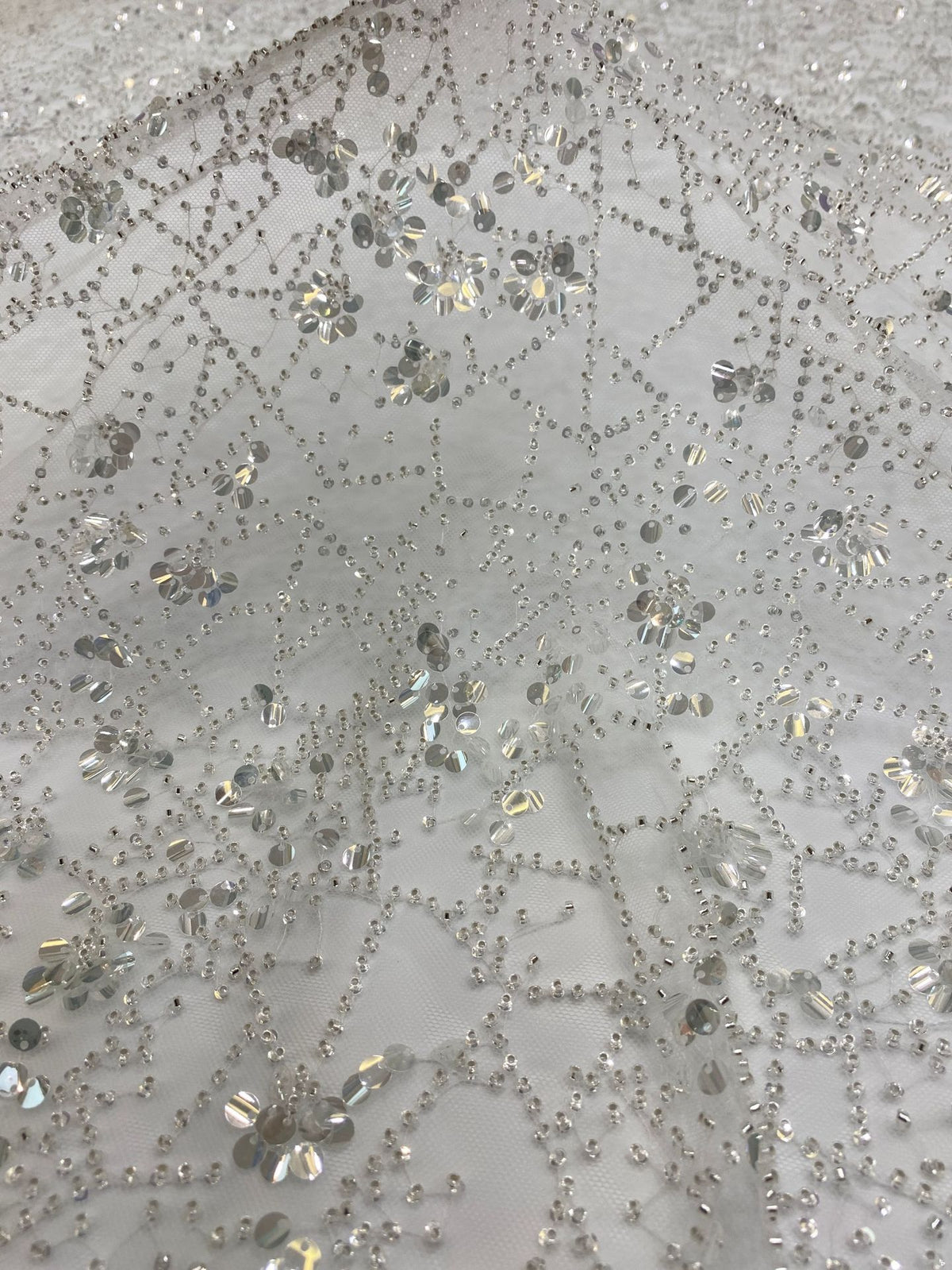 Geometric Bead & 3/7 mm Crystal Sequin Embroidered Fabric — fabric photo 3