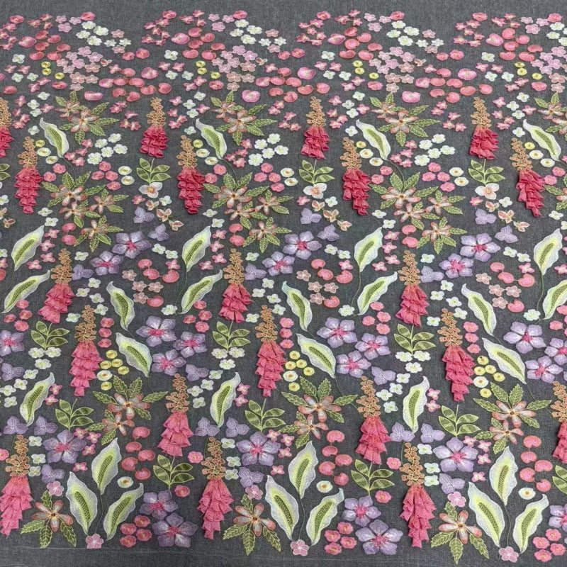 Yellow Bellflower Hand-Embroidered Fabric — fabric photo 4