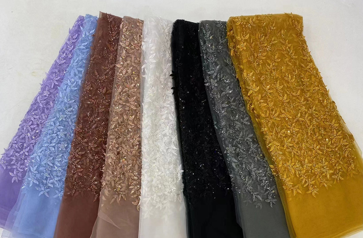 Floral Laser-Cut Bead & Sequin Bridal Fabric — fabric photo 5