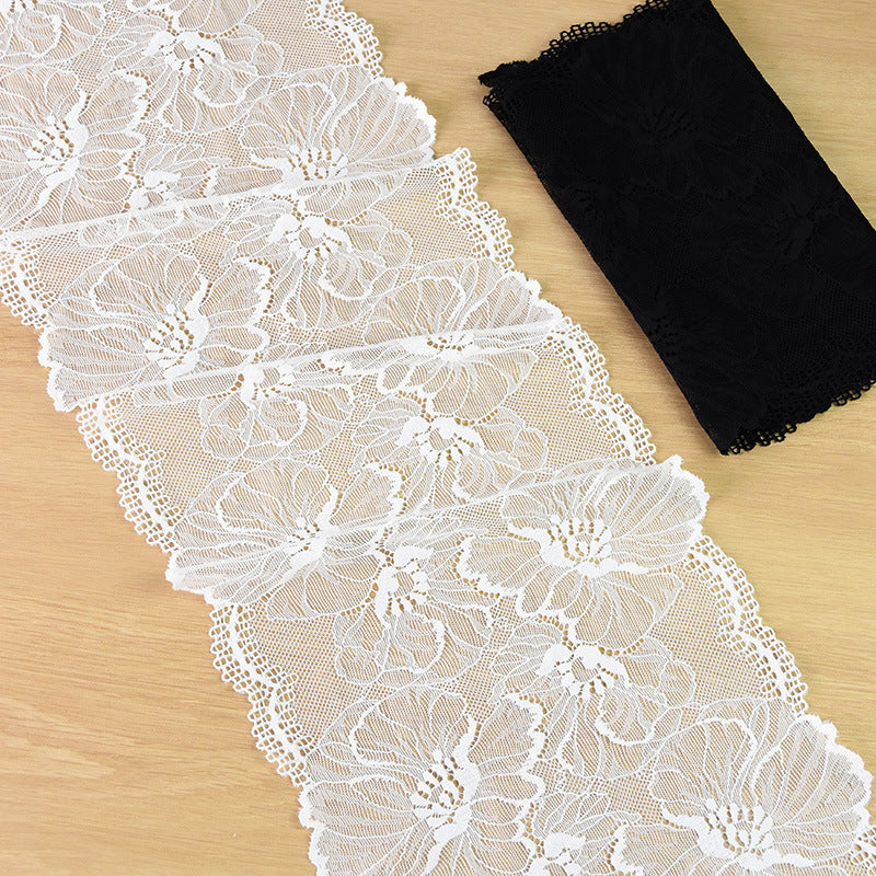 Large Floral Double-Scallop Straight-Edge Stretch Nylon Lace Trim 22 cm