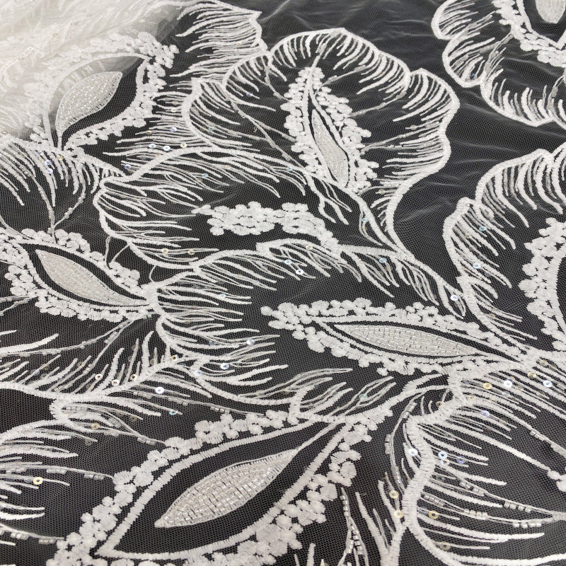Milk-Silk Bead and Sequin Embroidered Bridal Fabric — fabric photo 3