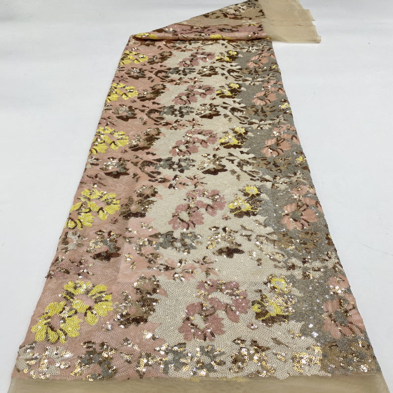 Multicolor Botanical 3 mm Sequin Embroidered Bridal Fabric