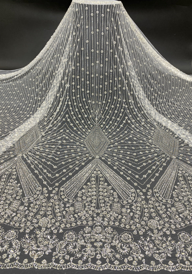 Bugle Bead & 3/4mm Crystal Sequin Bridal Fabric