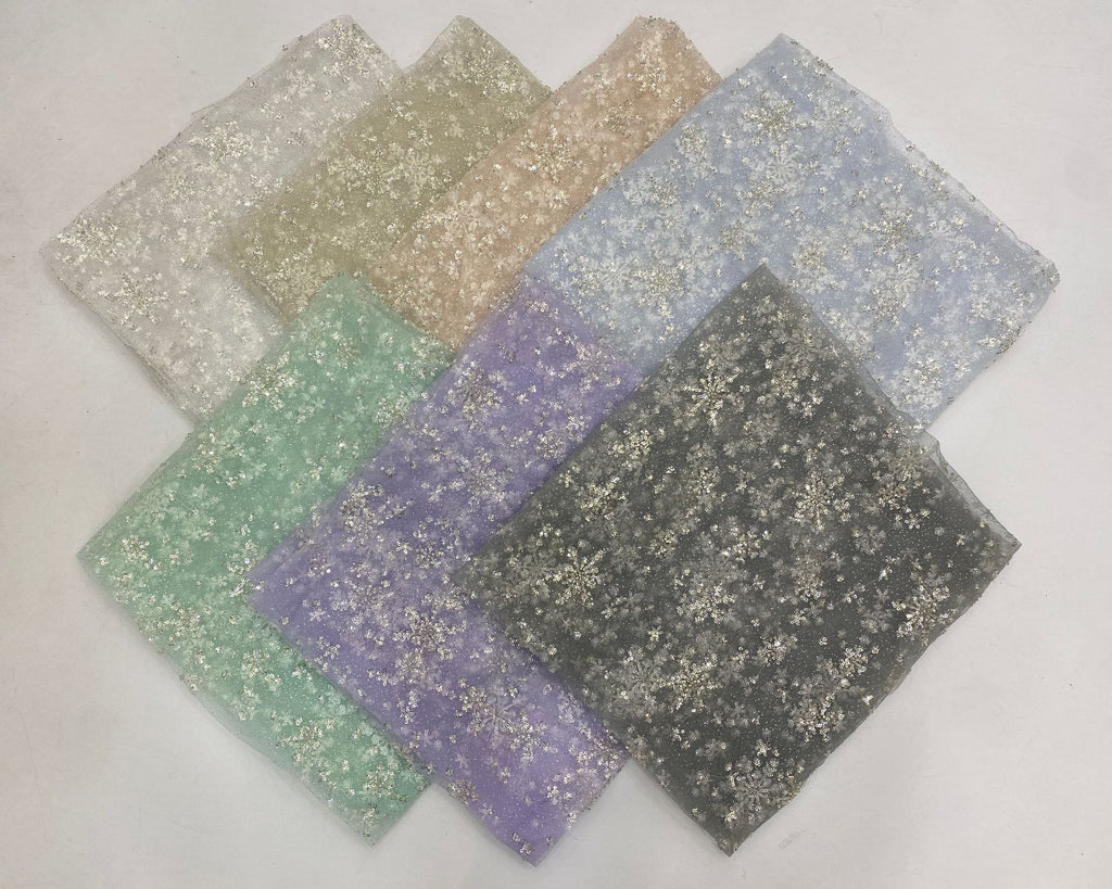 Snowflake Silver Bead Sequin Embroidered Fabric — fabric photo 3