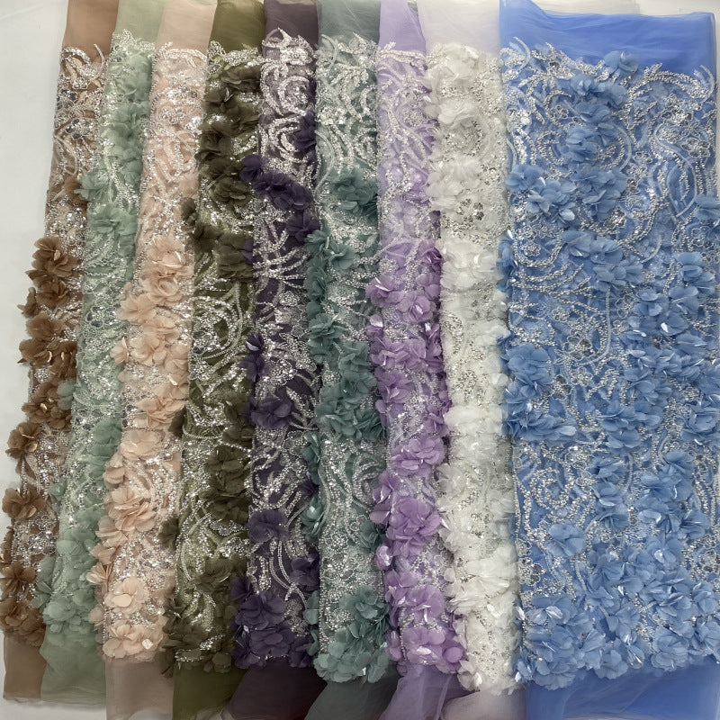 Hand-Appliqued Floral Bugle Bead and Sequin Fabric - 45243 — fabric photo 2