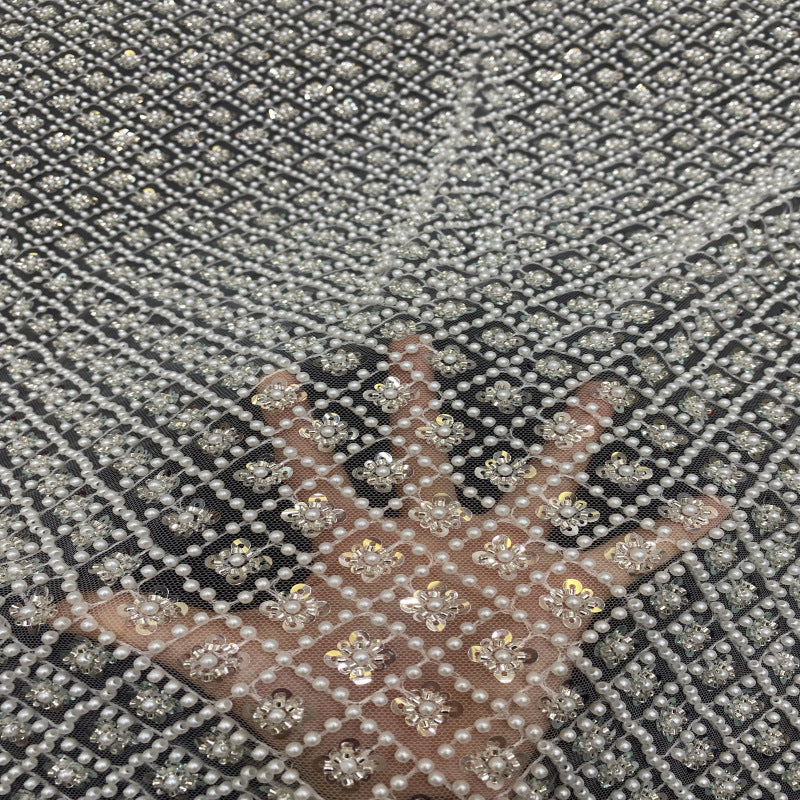 Fine Crystal-Look Sequin & Bubble-Bead Embroidered Bridal Fabric — fabric photo 4