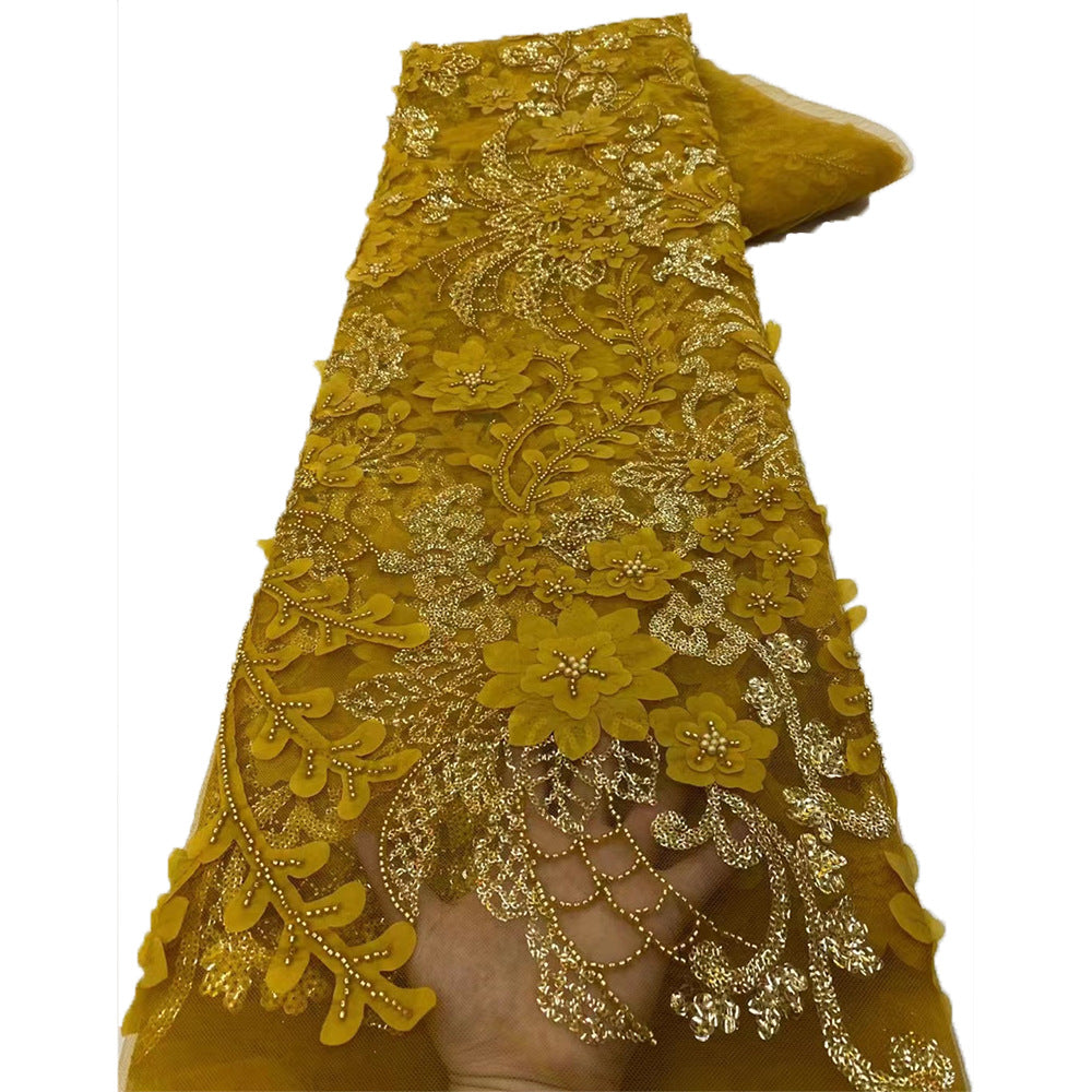 Bugle Bead Sequin Embroidered Mesh Lace — fabric photo 4