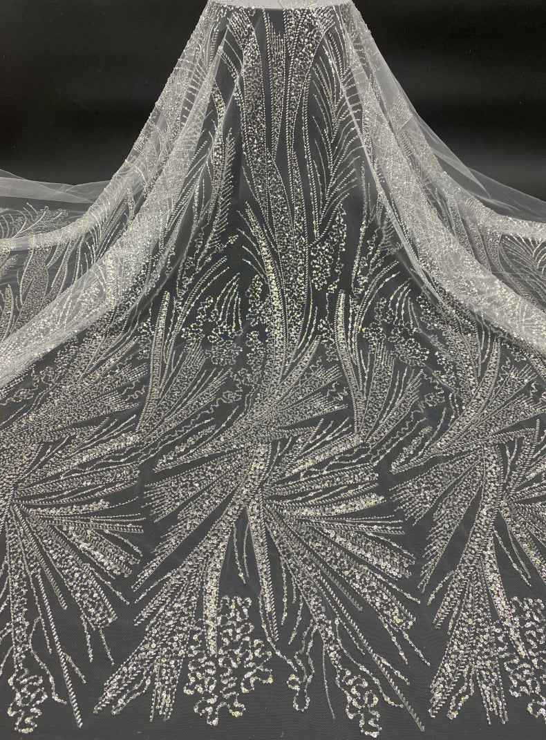 Bugle Bead & 3/5mm Sequin Bridal Fabric